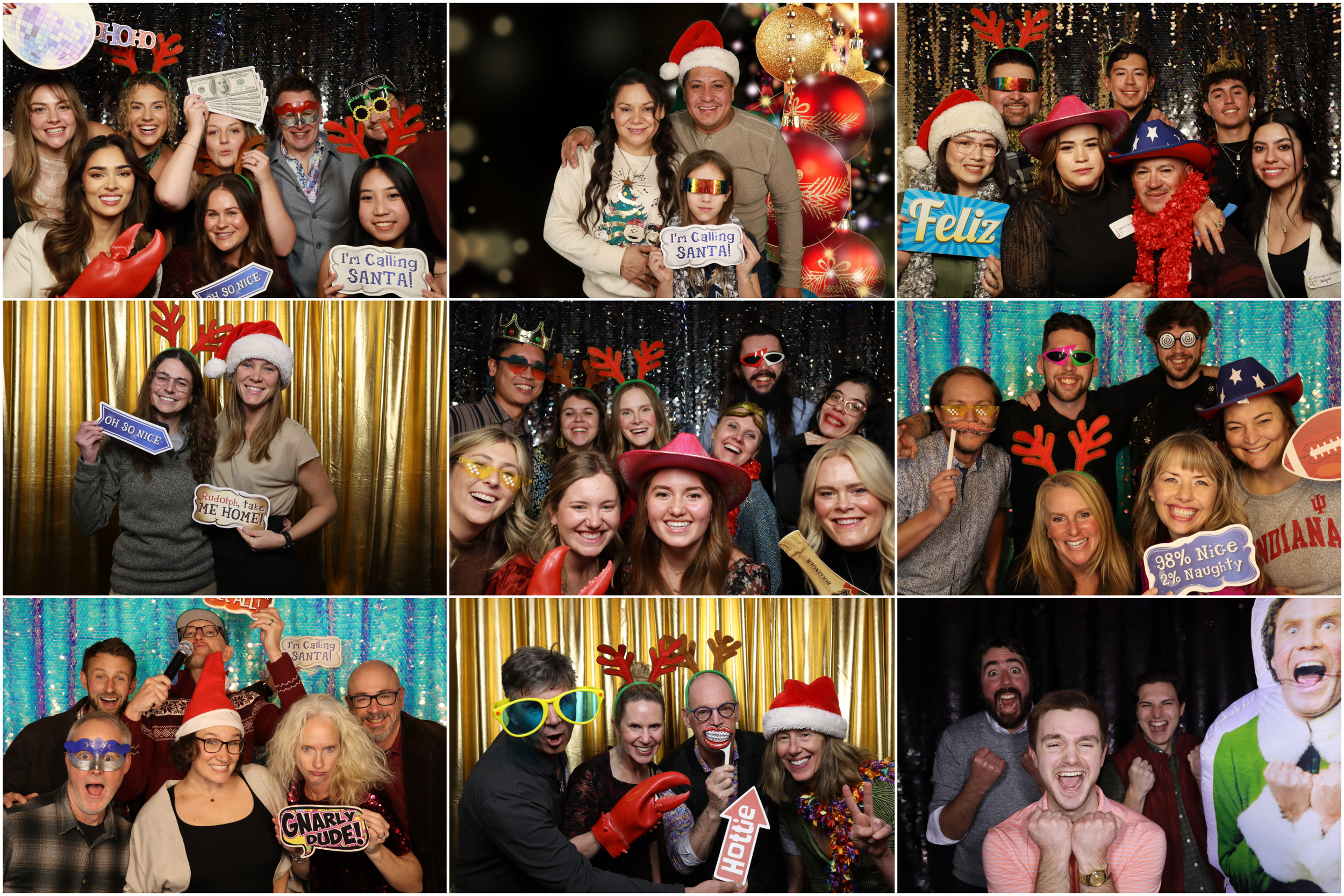 Collage of guests having fun at 303 Photo Booth holiday parties