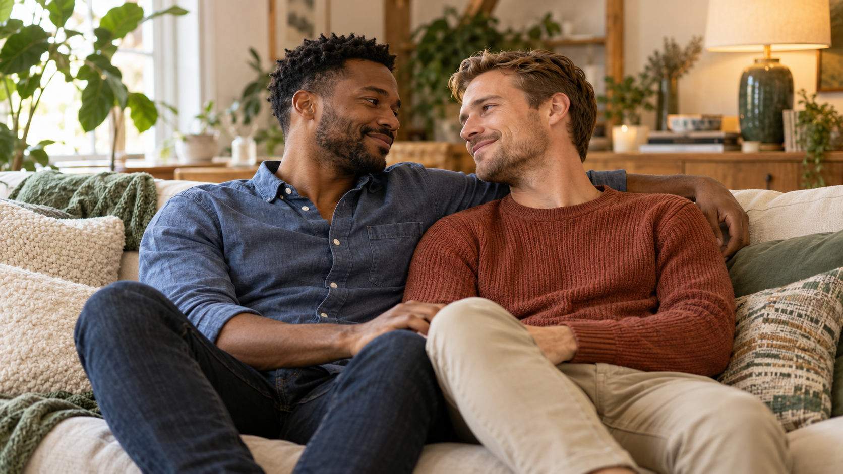 Couple relaxing together at home
