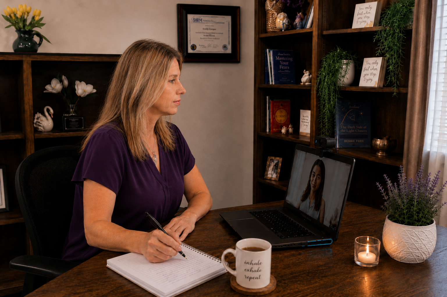 Person in a relaxed virtual hypnotherapy session