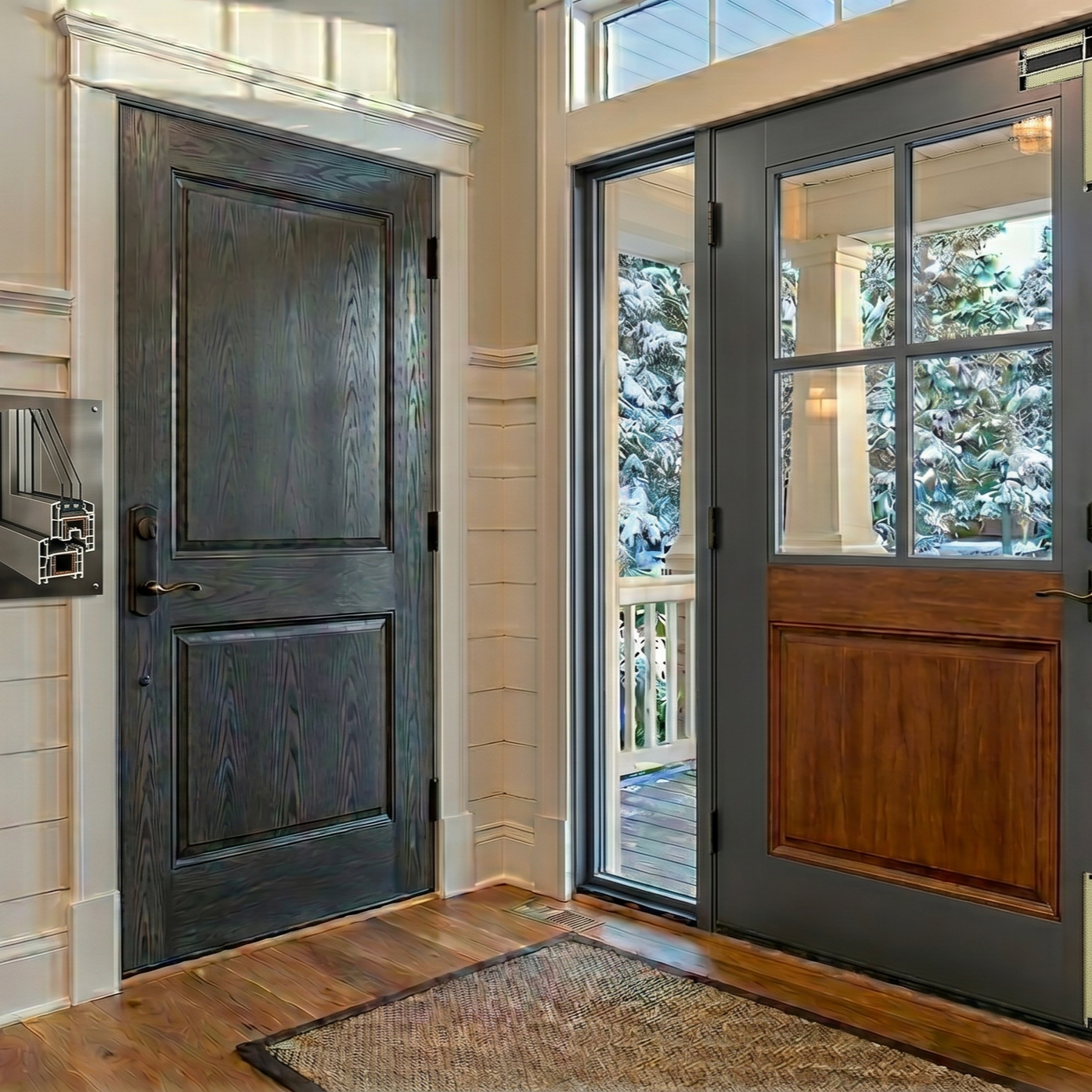 stainless steel entry door radiating cold air