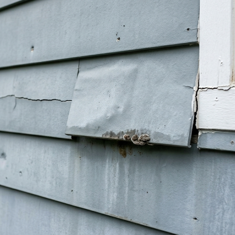 cracked vinyl siding with peeling paint