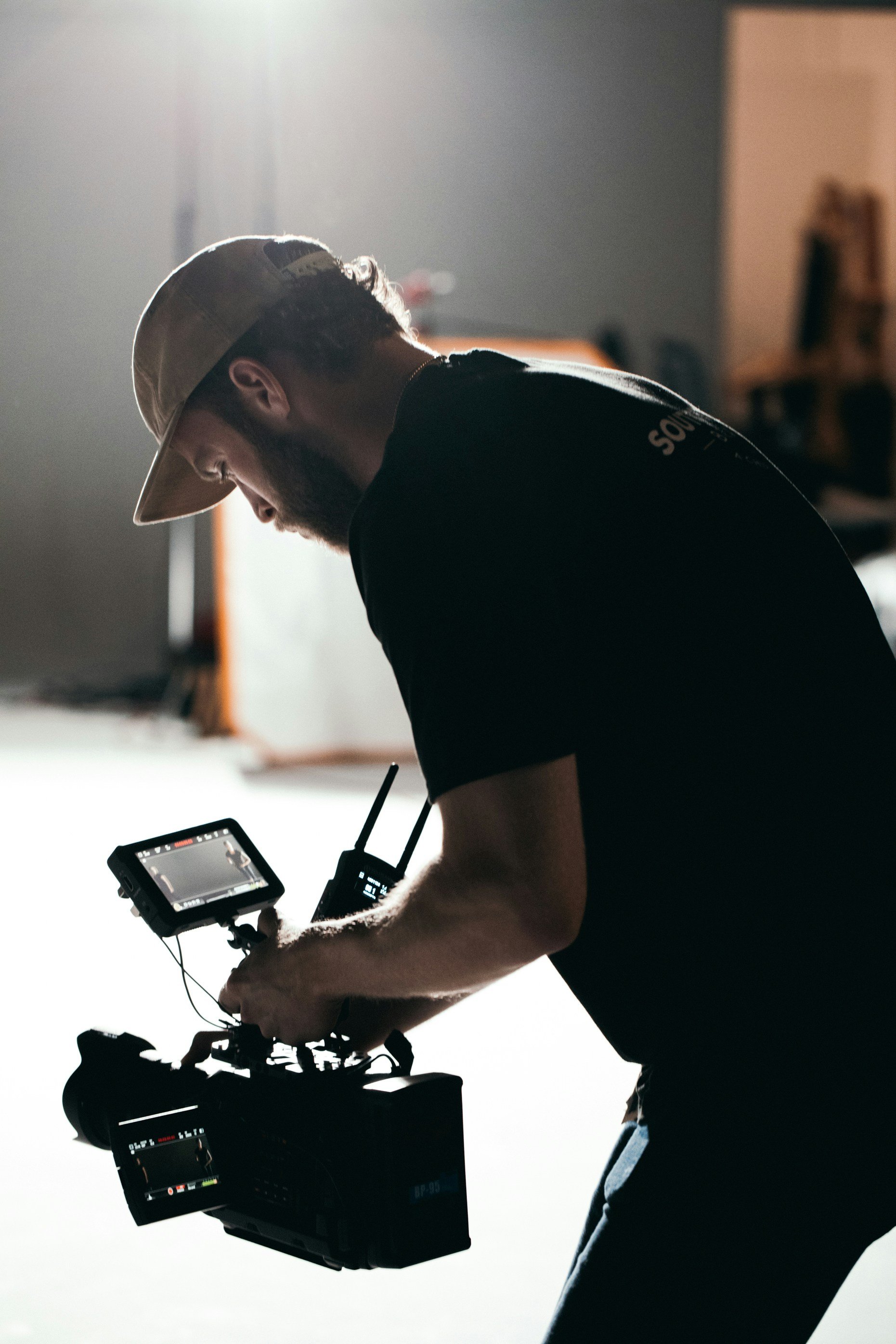 Film crew working during an on-location production