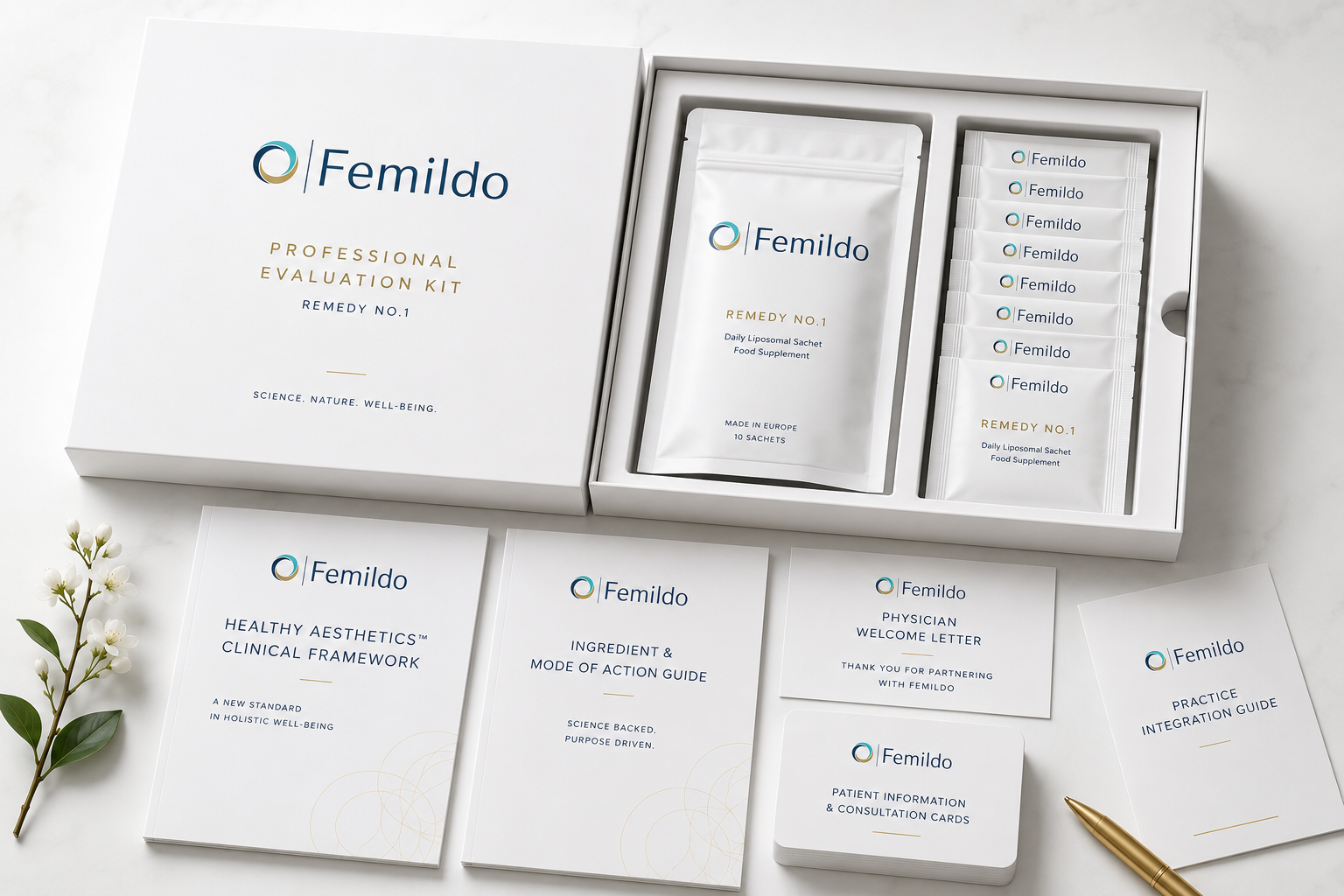 Femildo Professional Evaluation Kit with Remedy No.1 and clinical materials