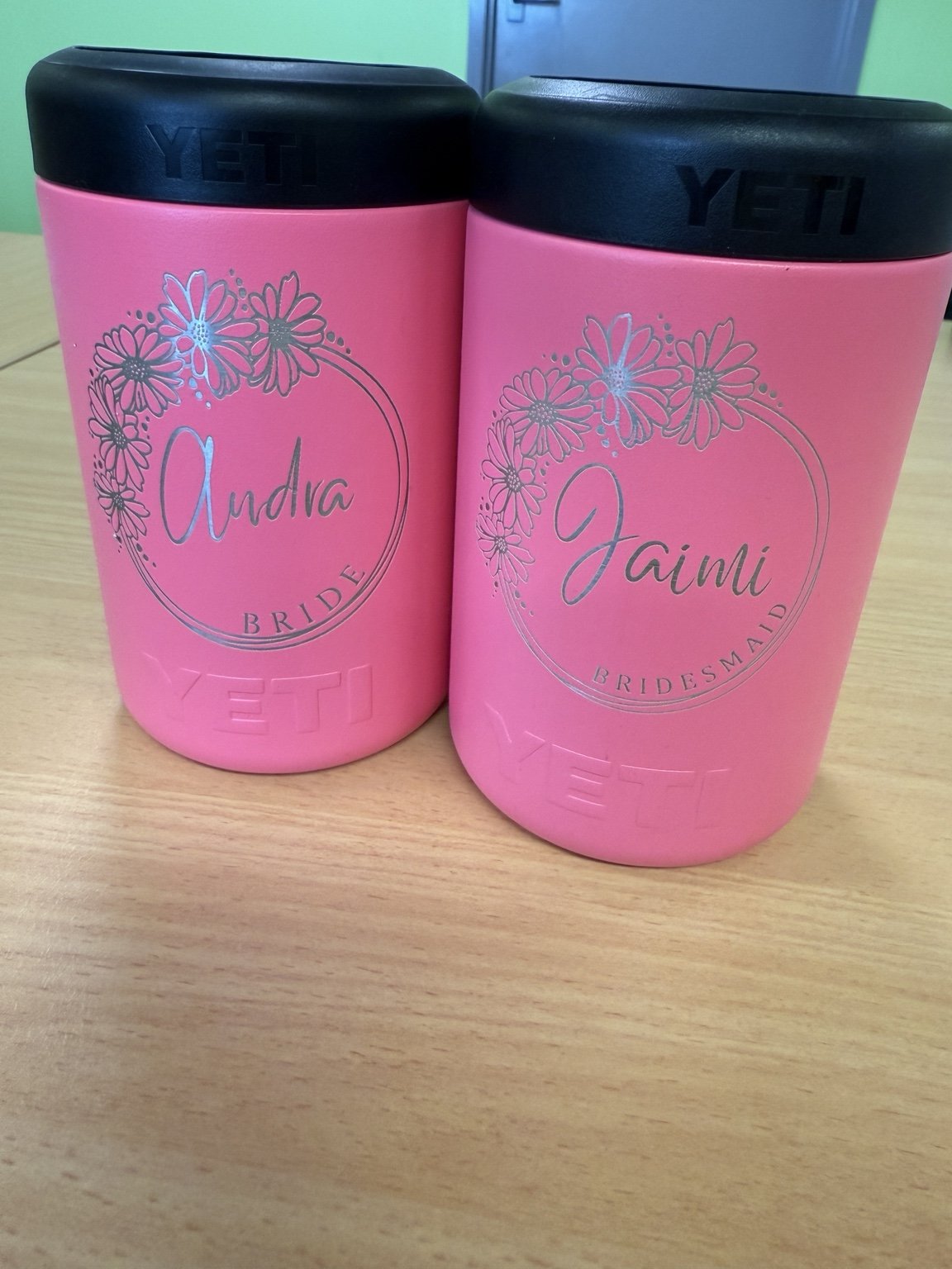 Two pink personalised tumblers