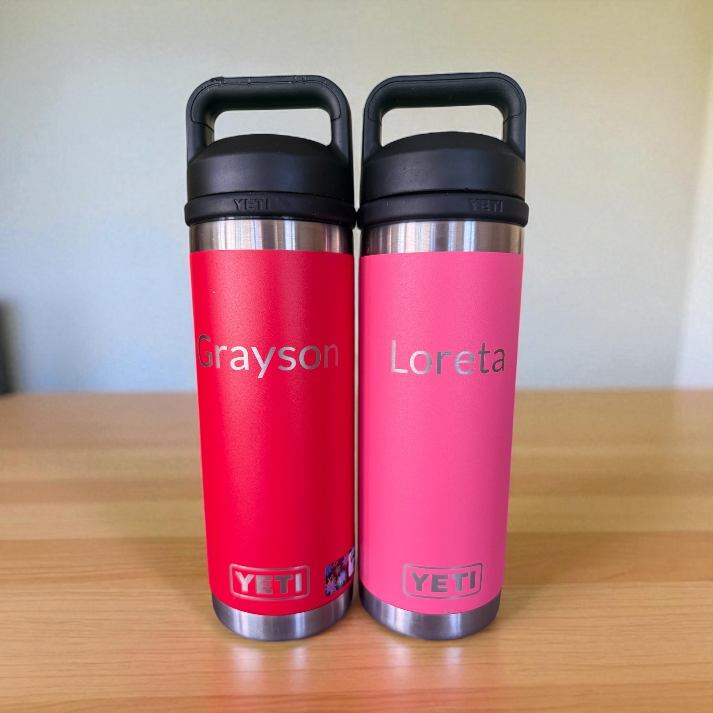 Grayson and Loreta engraved bottles