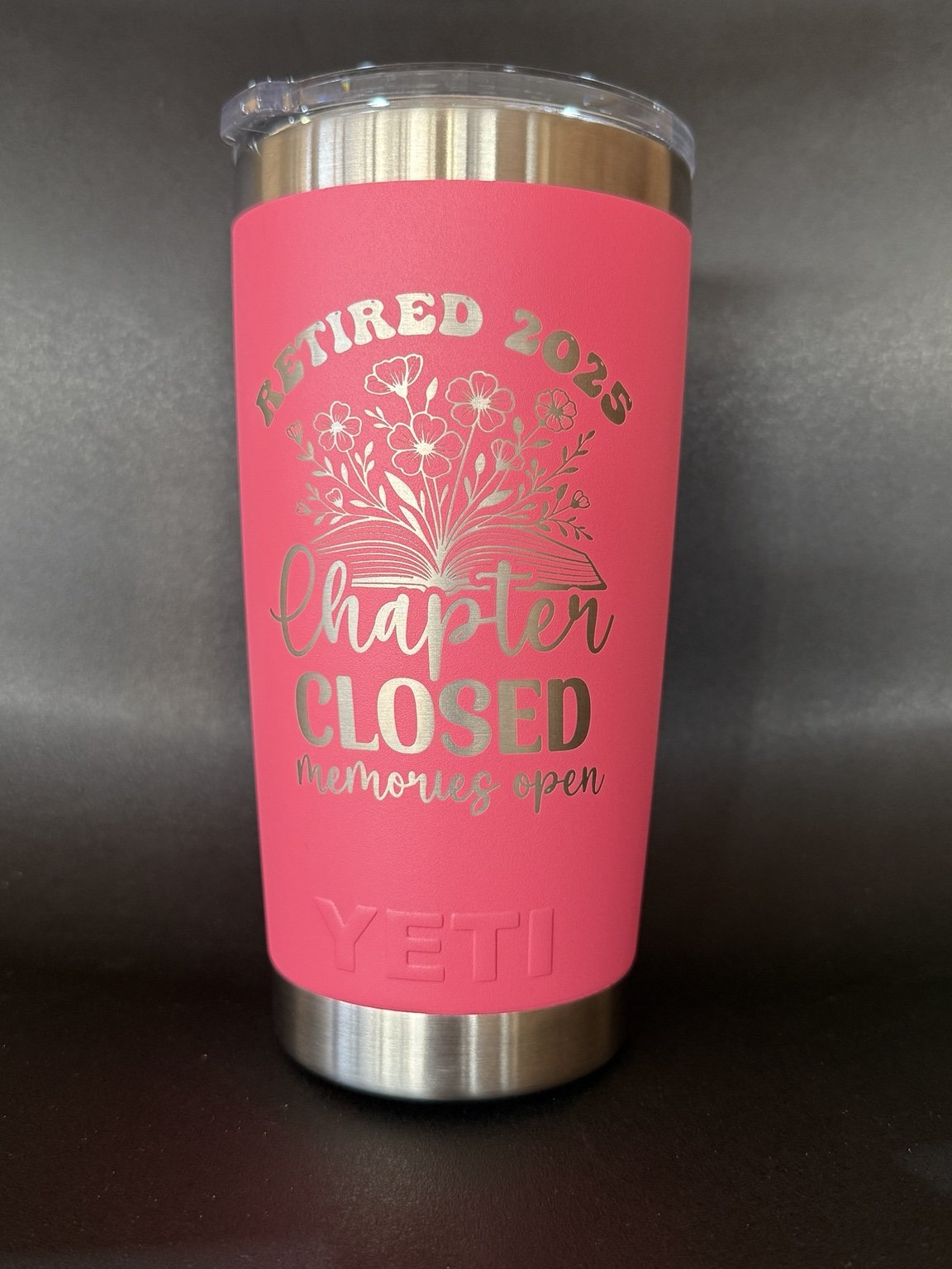 Pink retirement engraved tumbler