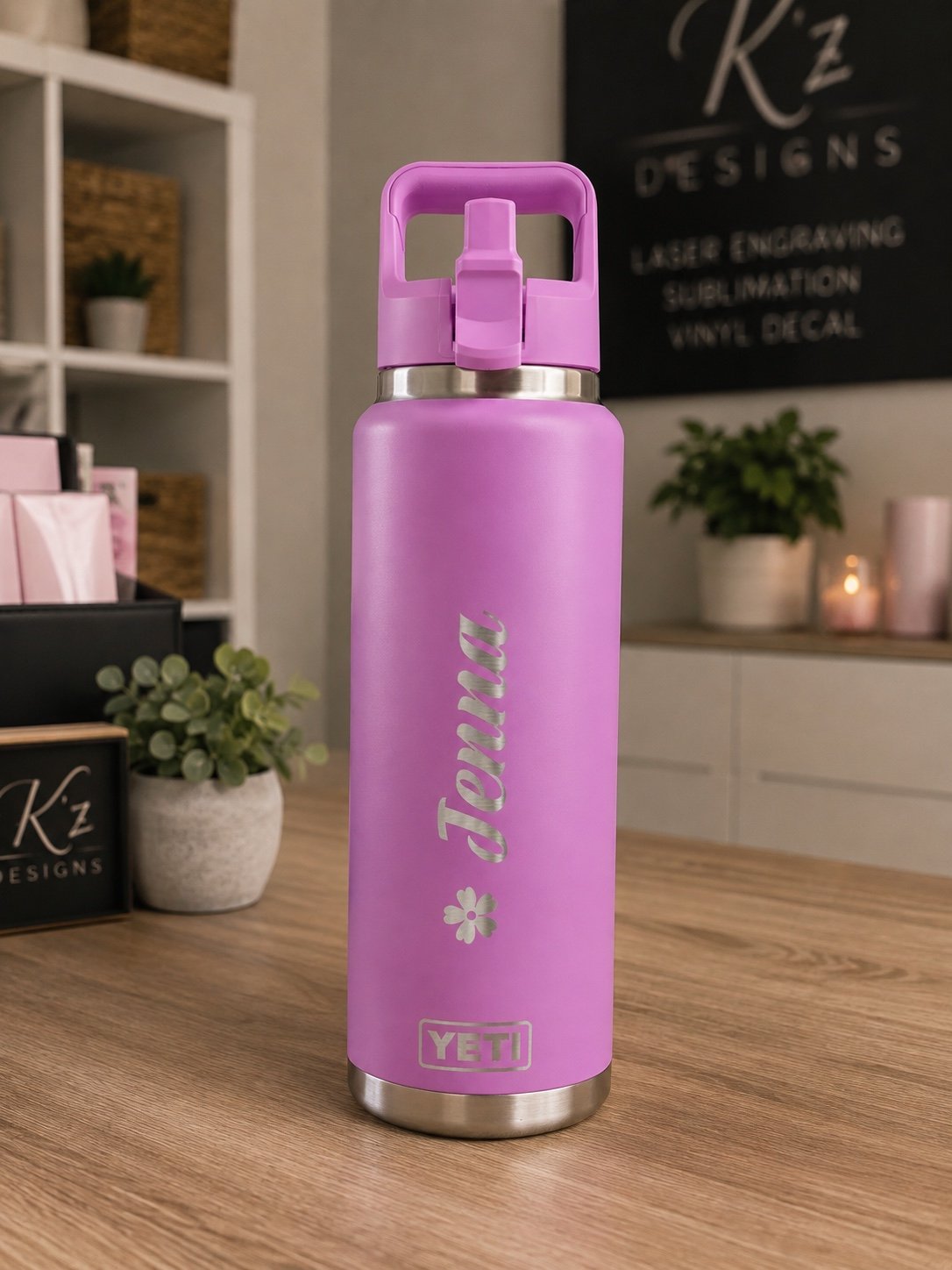 Pink Jenna engraved bottle
