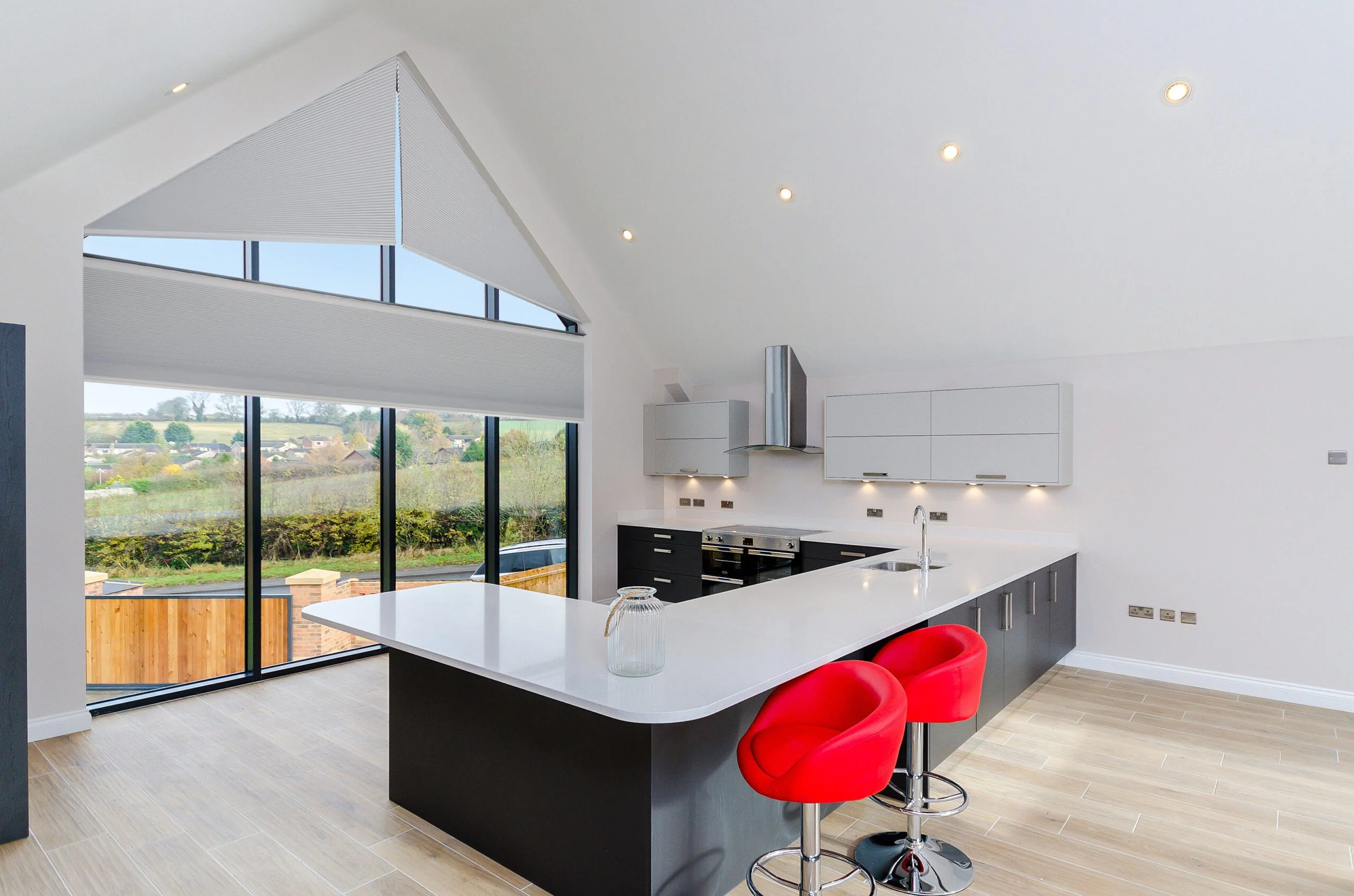Apex blind fitted to angular shaped window
