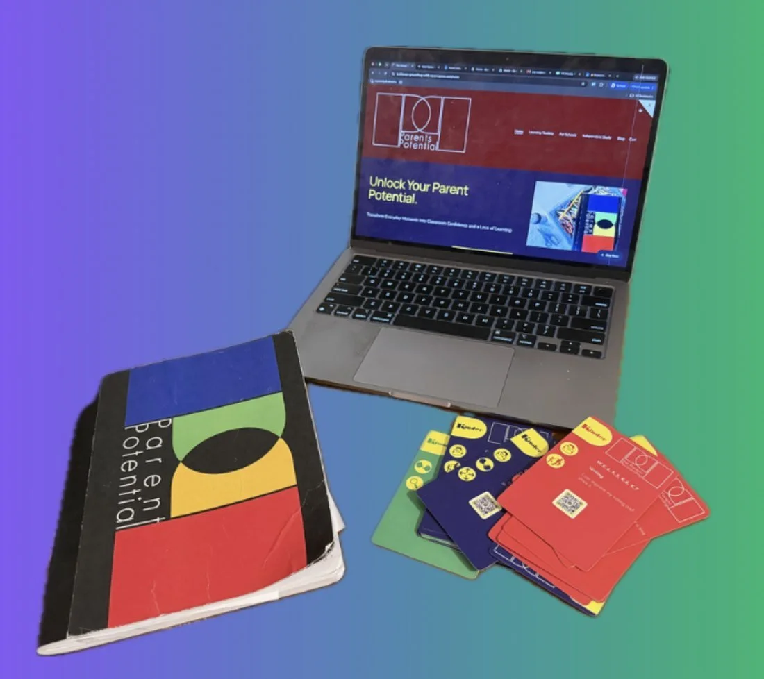 The Parent Potential toolkit: Innovation Notebook, Learning Target Cards, and the website on a laptop