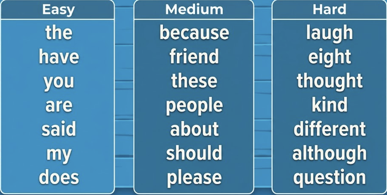 Sight words list reference