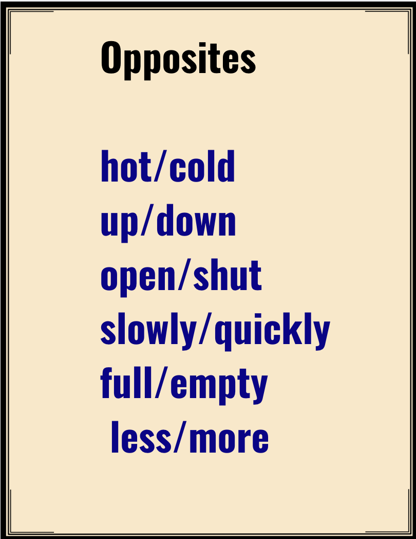 Opposite word pairs reference