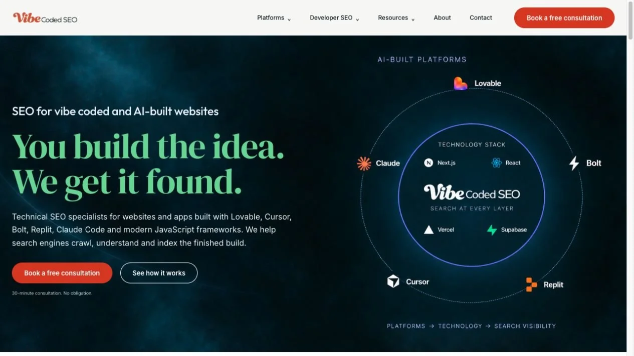 Vibe Coded SEO homepage preview