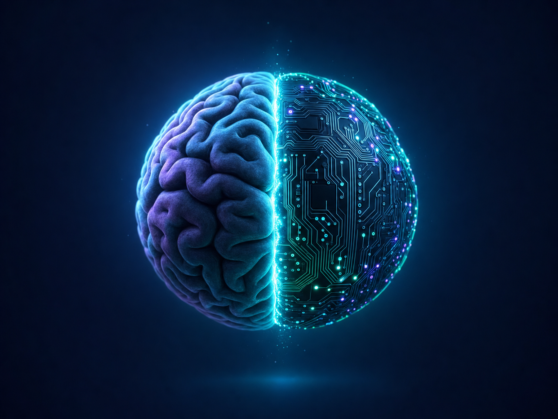Abstract AI fundamentals learning path illustration with deep navy, emerald green, and mint technology elements