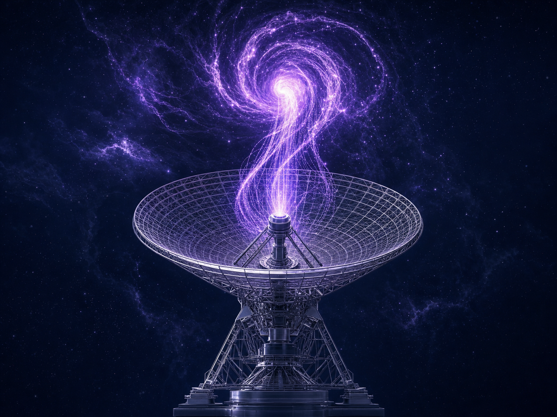 Abstract AI research and emerging technology illustration with frontier systems, neural networks, experimental models, and deep purple accents
