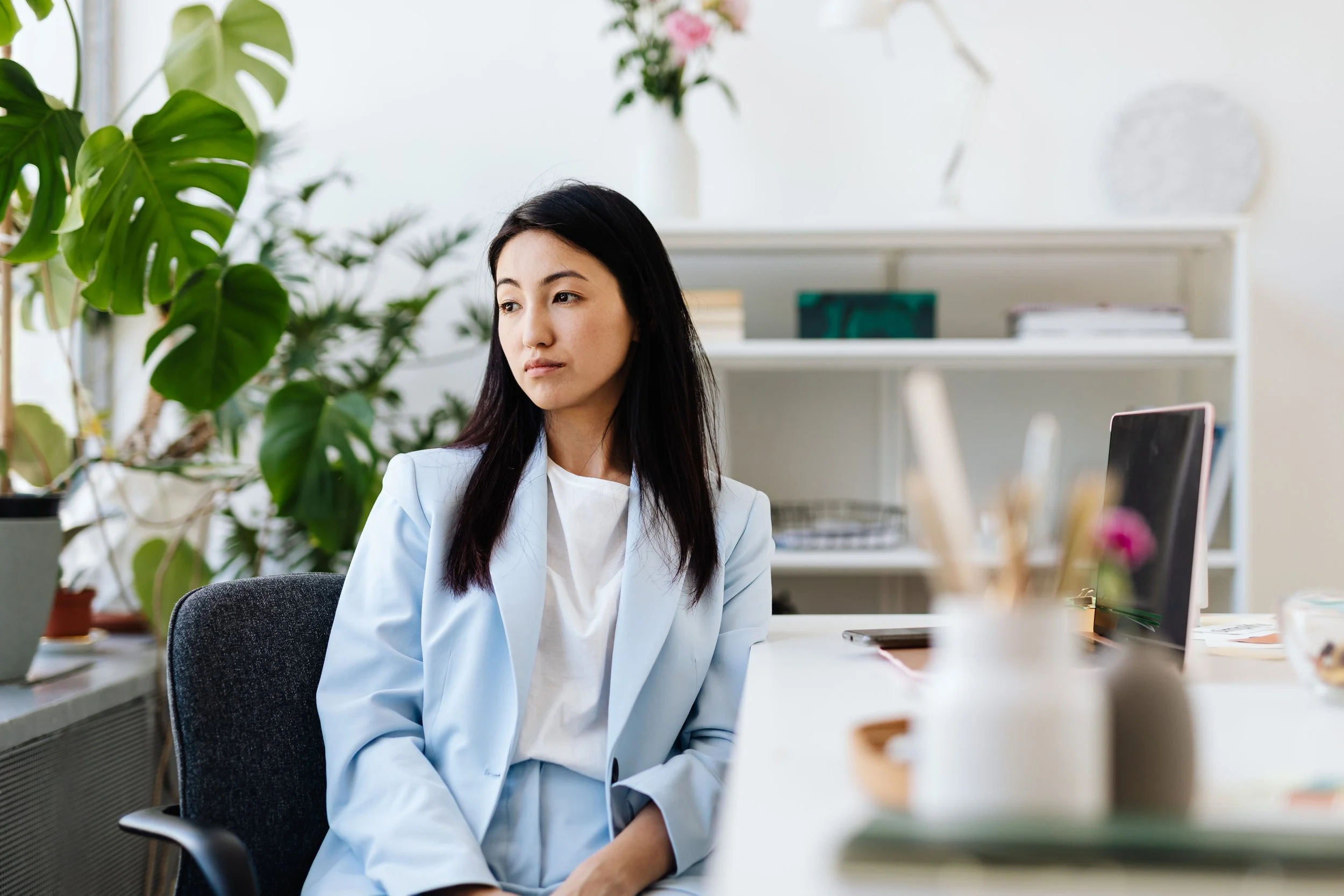 Working mother at her desk