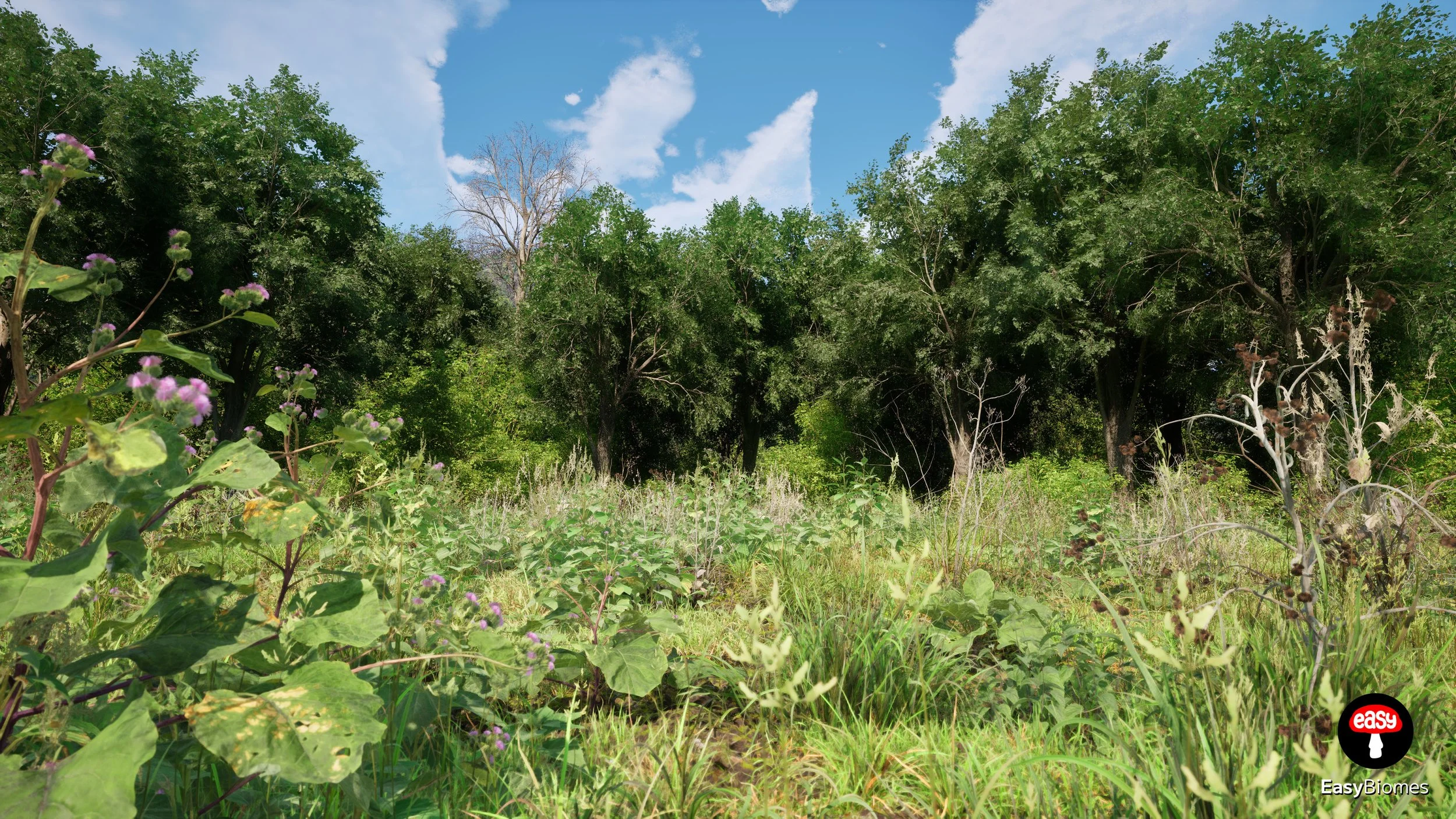 Procedural forest strip along a spline path