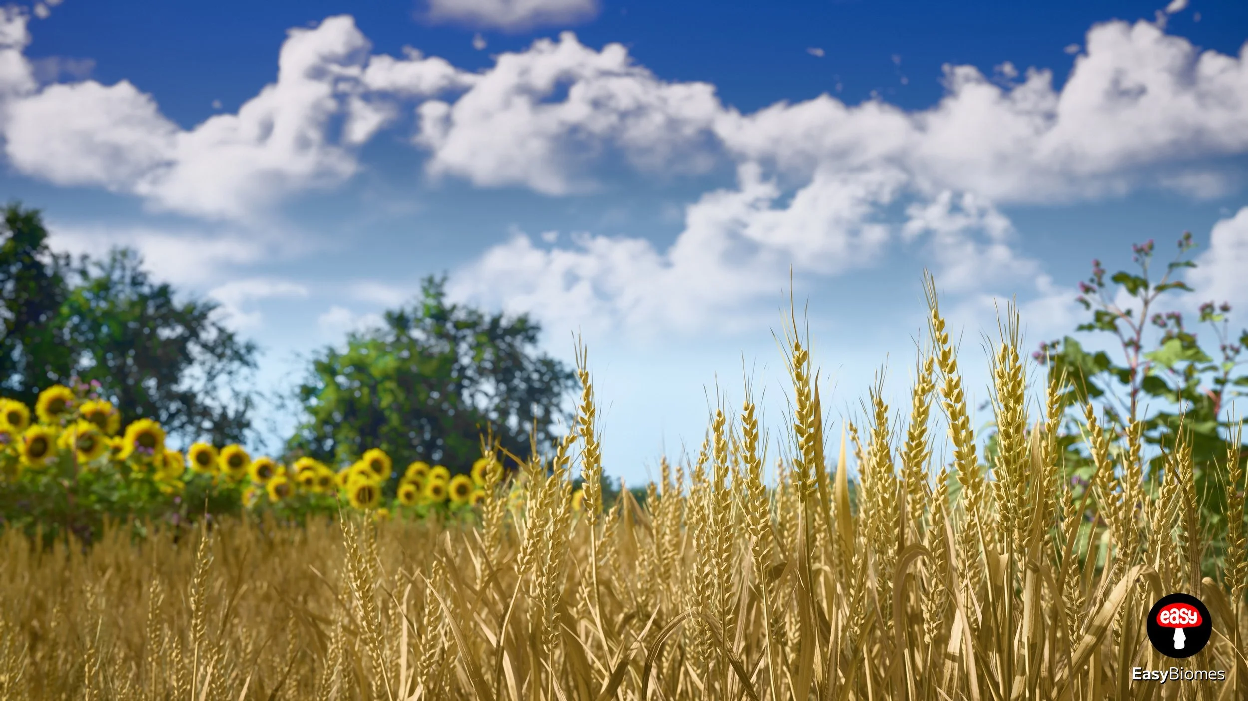 Procedural countryside biome with farmland vegetation and terrain