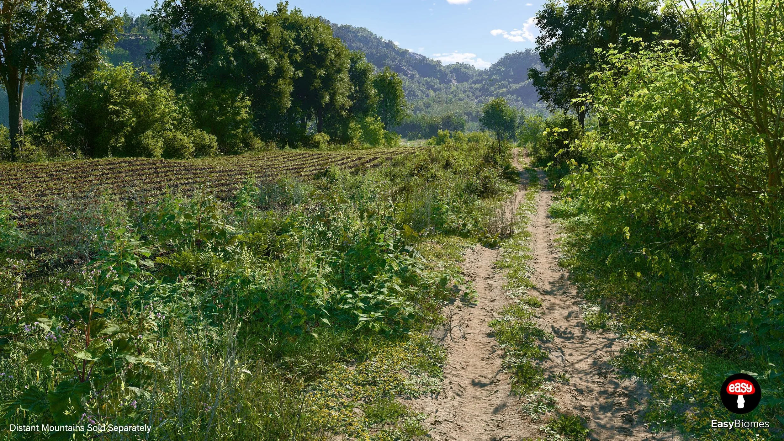 Realistic crop fields and rural terrain generated procedurally