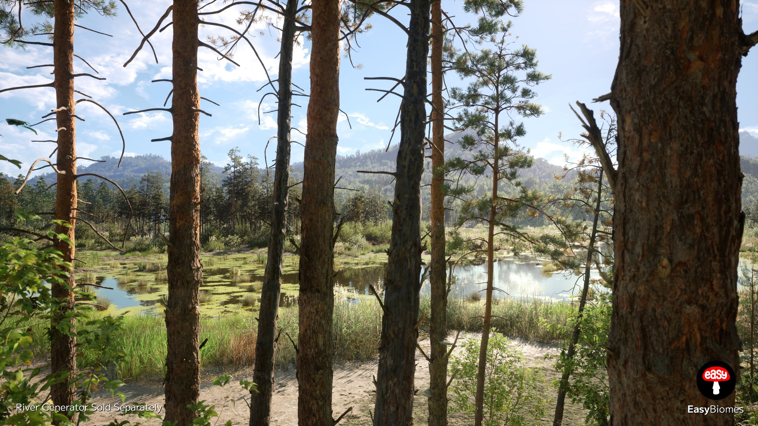 Real pine forest biome generated procedurally in Unreal Engine 5