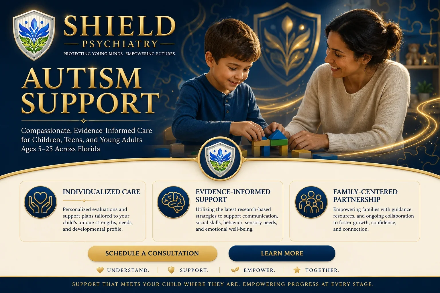 Autism support for children, teens, and young adults at SHIELD Psychiatry in Florida