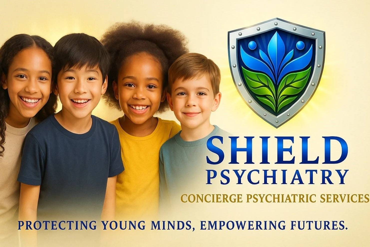 Children smiling at SHIELD Psychiatry — compassionate care for kids, teens, and young adults