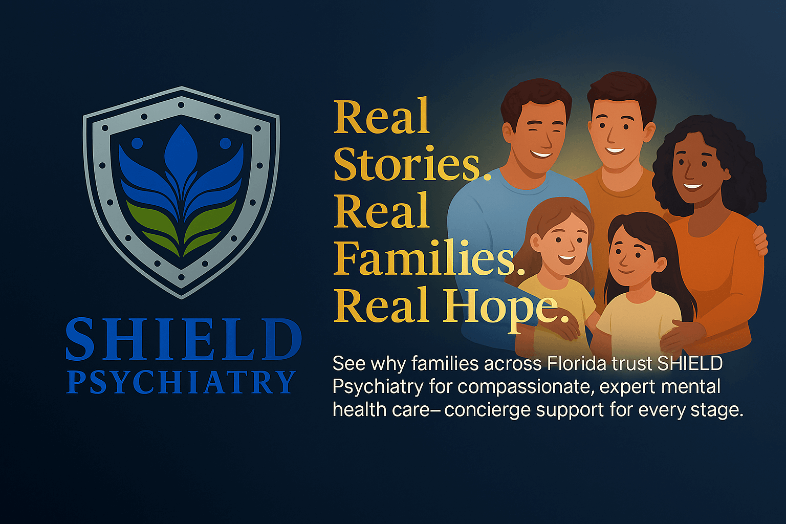 Families smiling after receiving compassionate care with Dr. Marie Akers at SHIELD Psychiatry