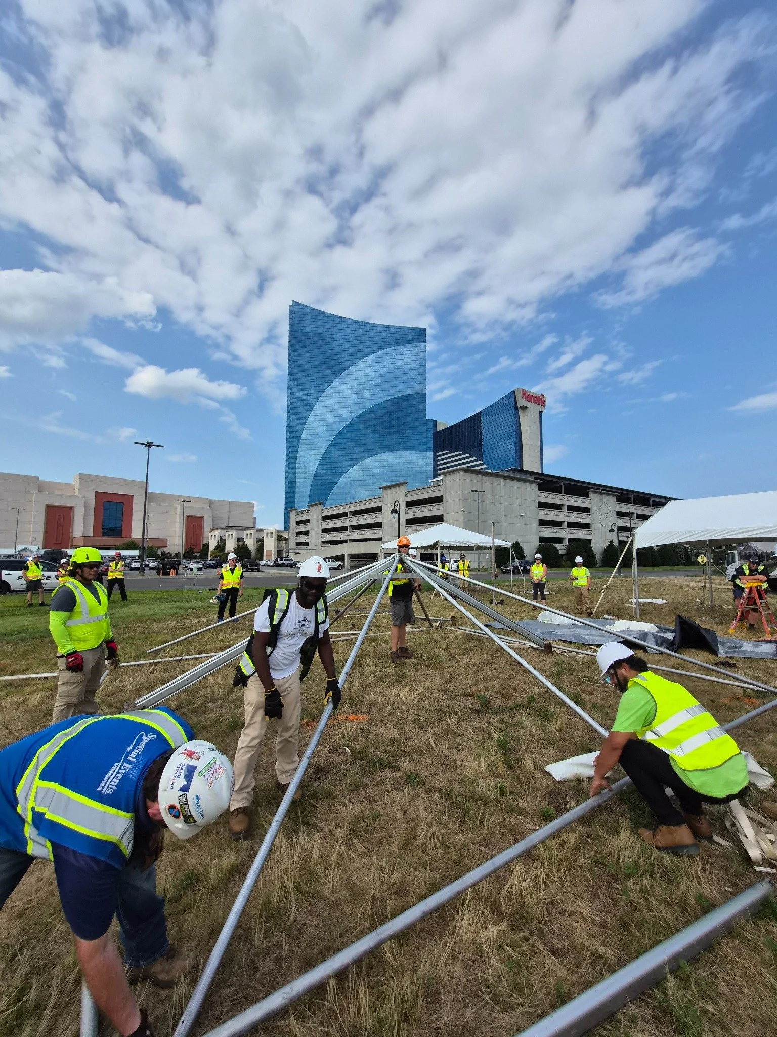 Hands-on frame tent assembly training in Atlantic City