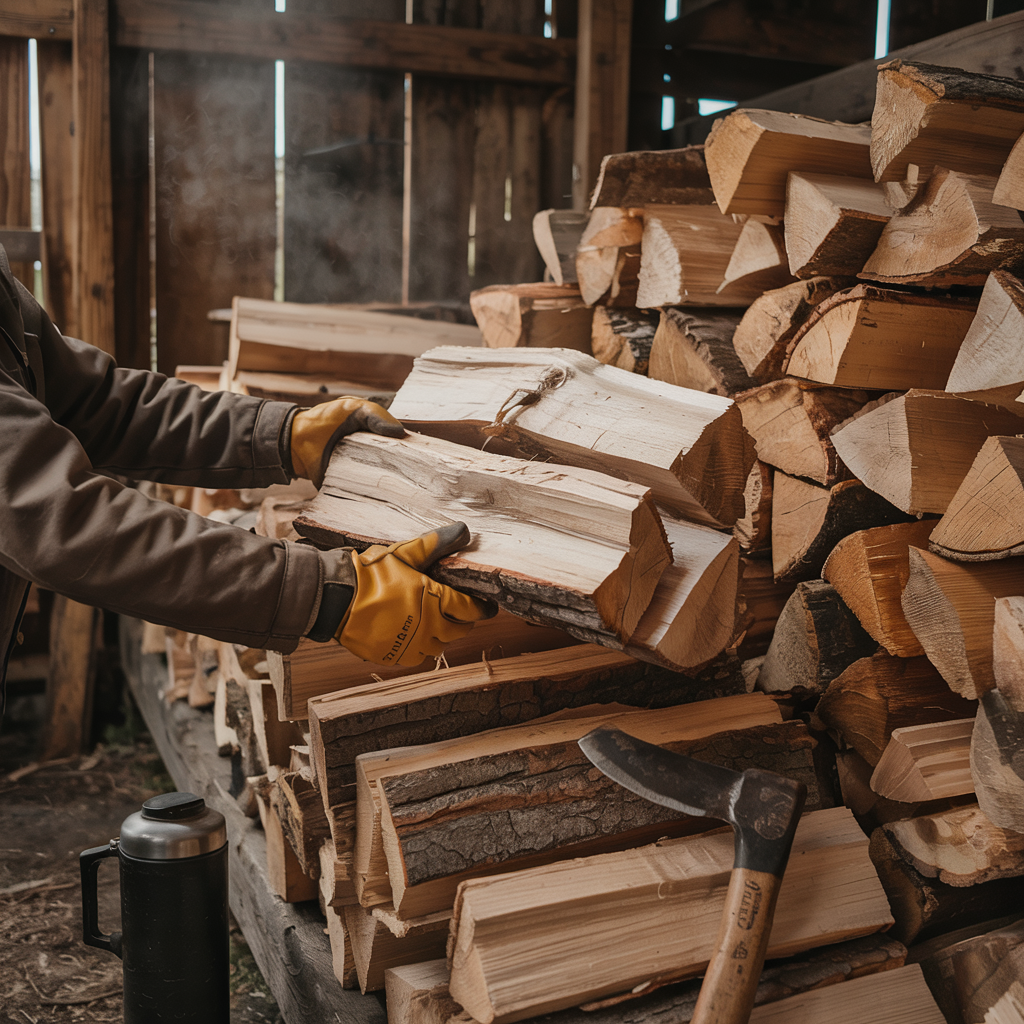 Person stacking firewood