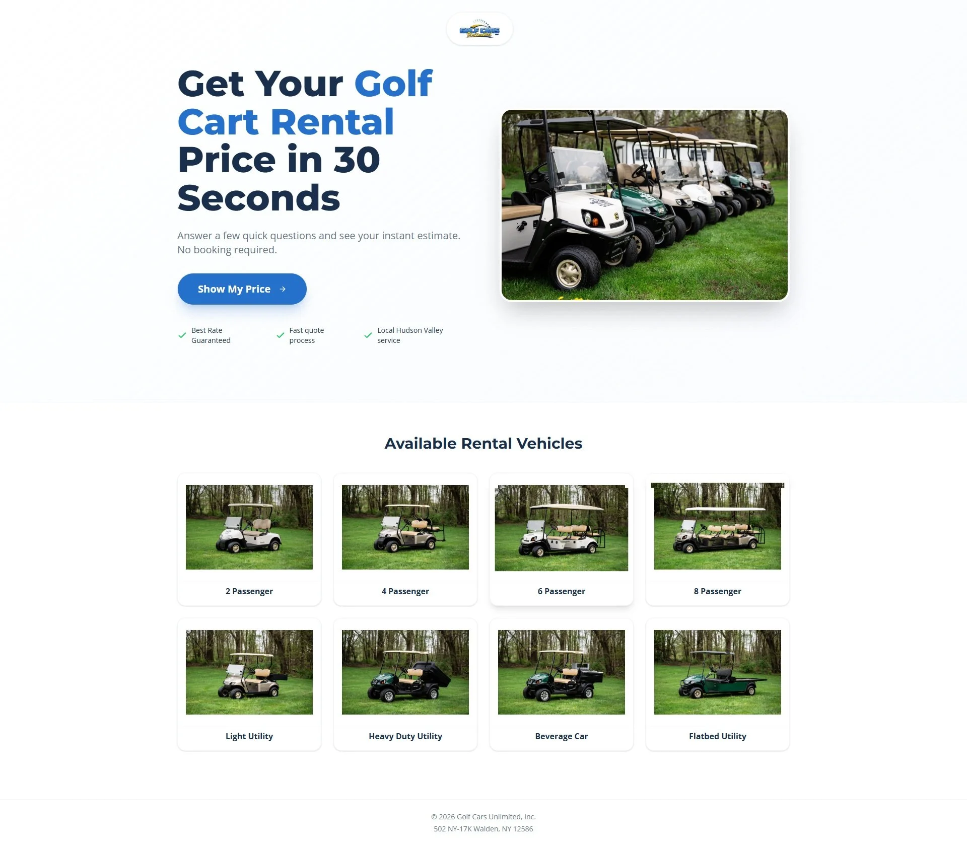 Golf Cars Unlimited rental quote funnel