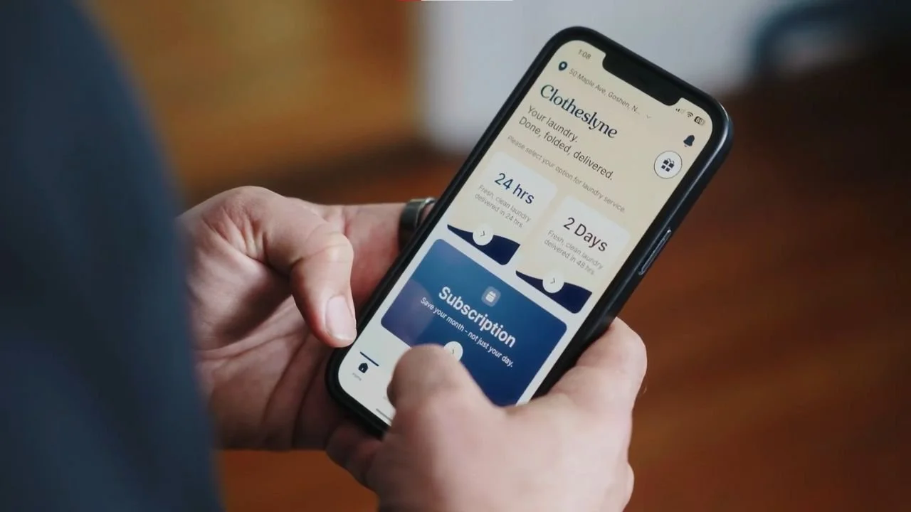 Clotheslyne app shown on a mobile phone