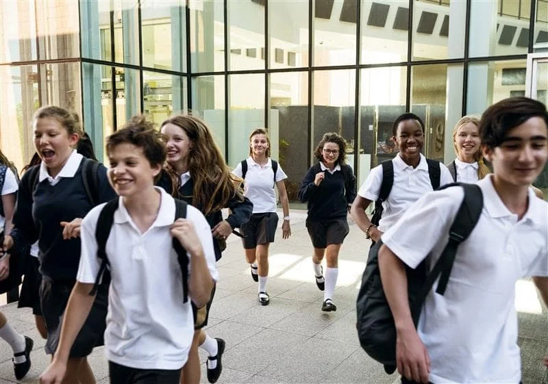 Students running near school for safe routes