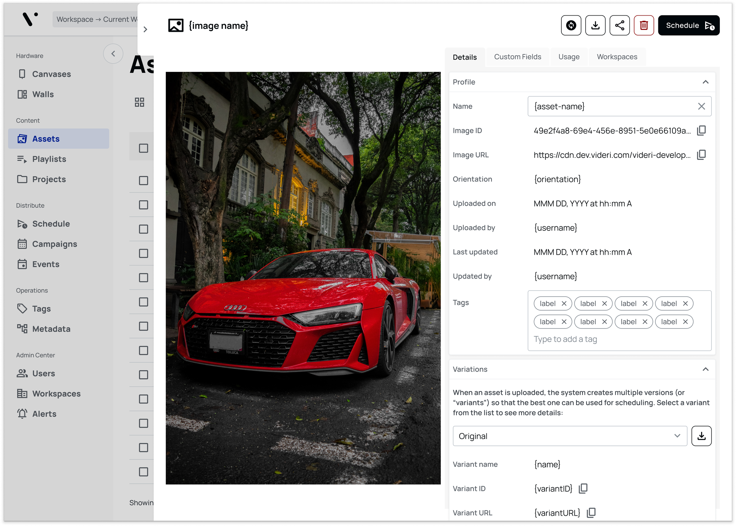 Redesigned asset drawer