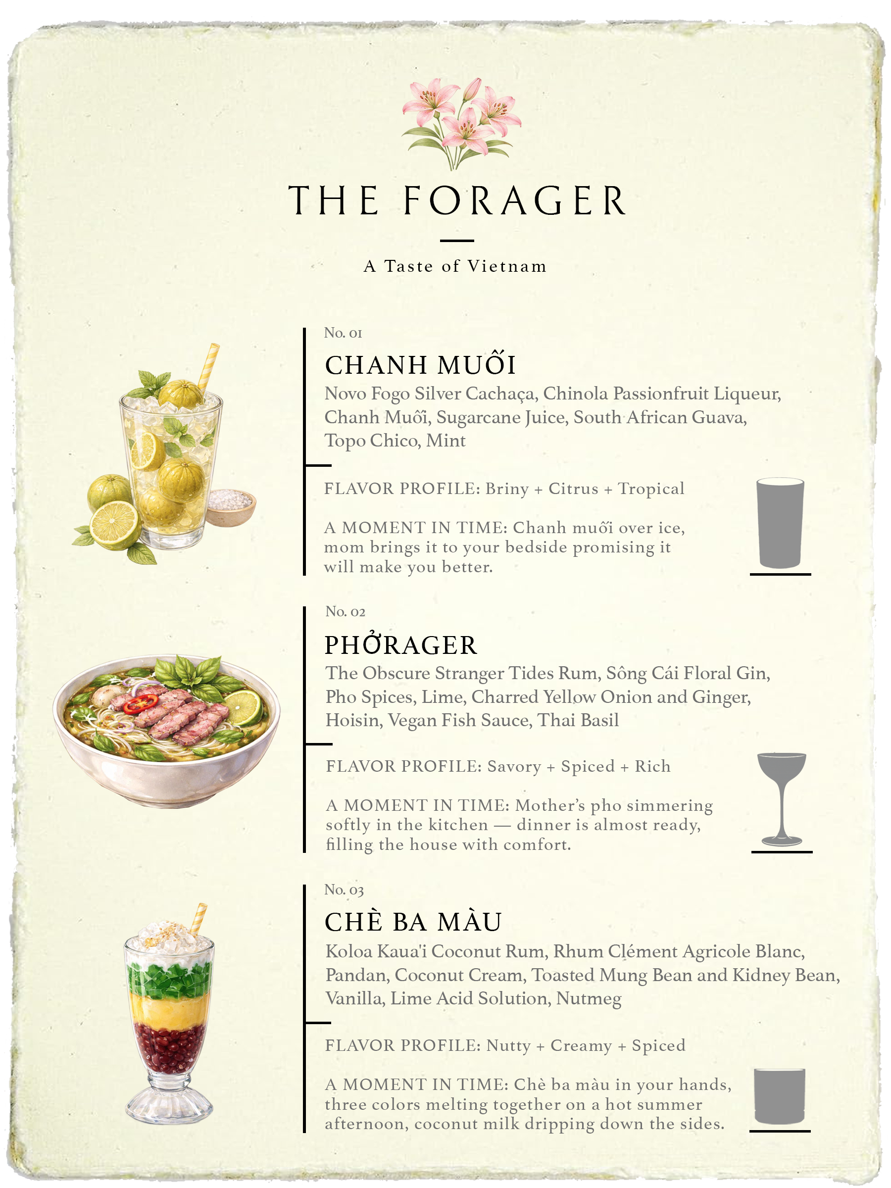 A Taste of Vietnam cocktail omakase menu by The Forager Bar
