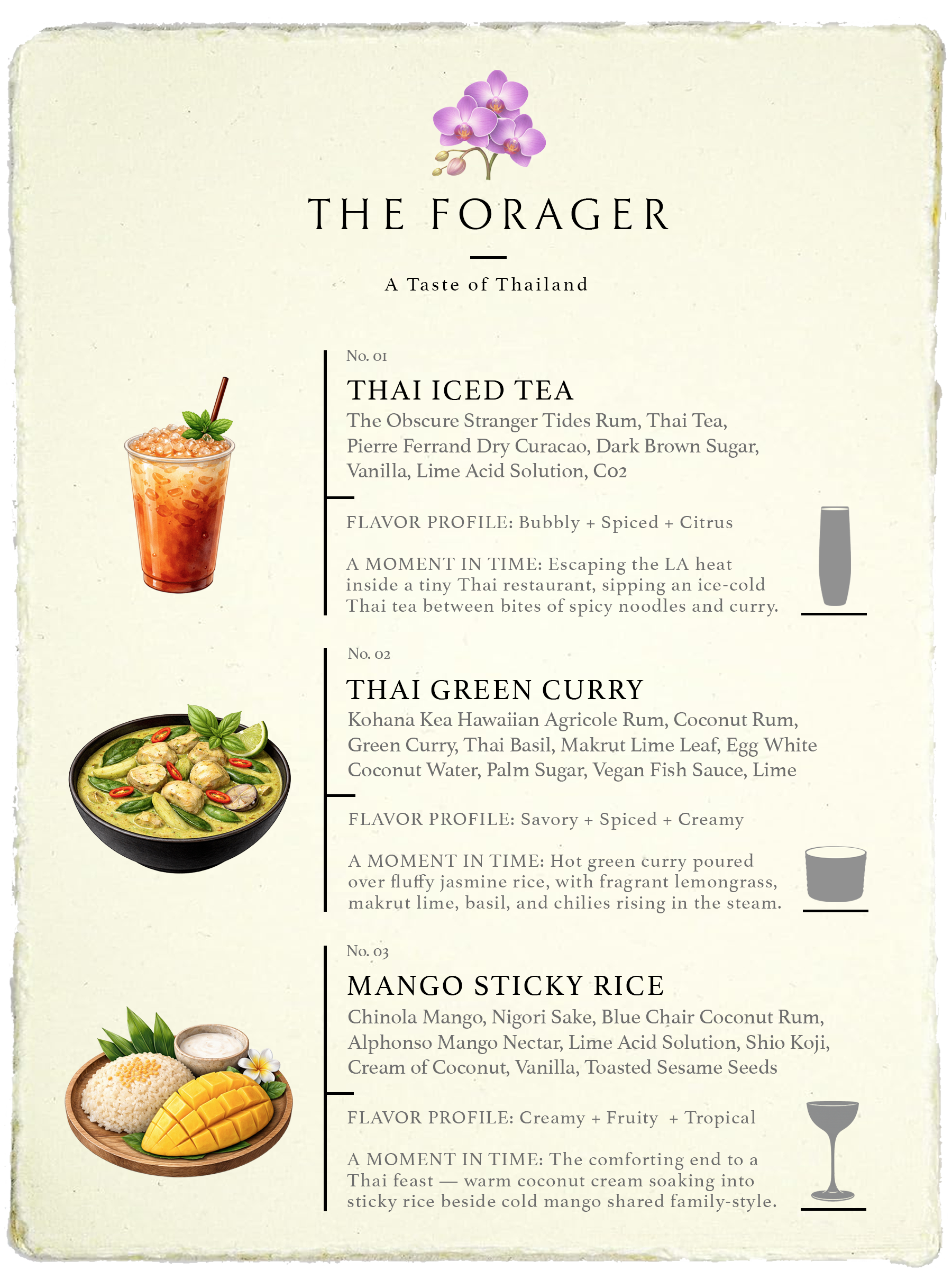 A Taste of Thailand cocktail omakase menu by The Forager Bar