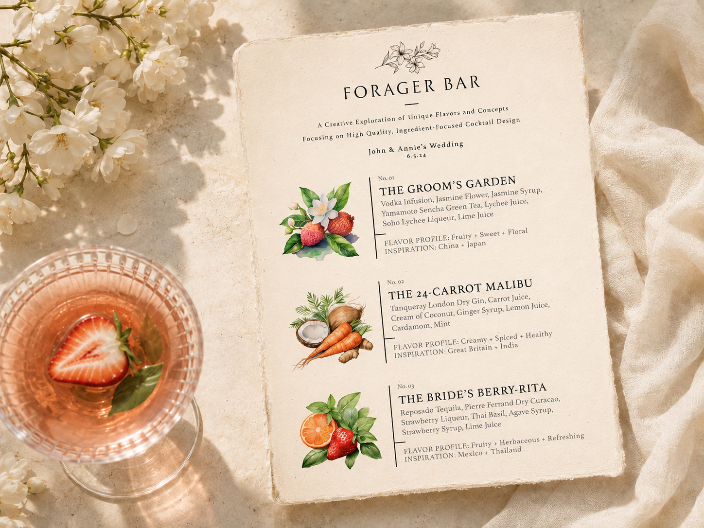 Forager Bar sample wedding cocktail menu
