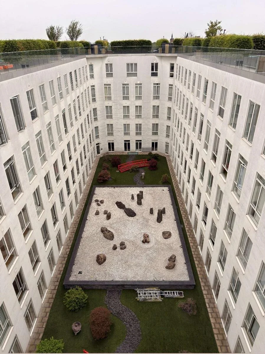 Rendered courtyard elevations of Islington Square Block A seen from roof level