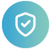 Shield with a check icon on a gradient blue circular background.