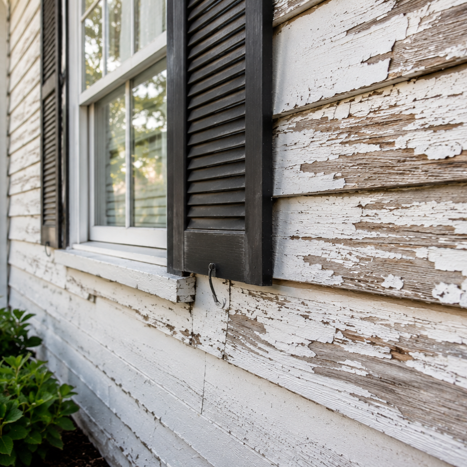 fresh white house siding with faded sunny side