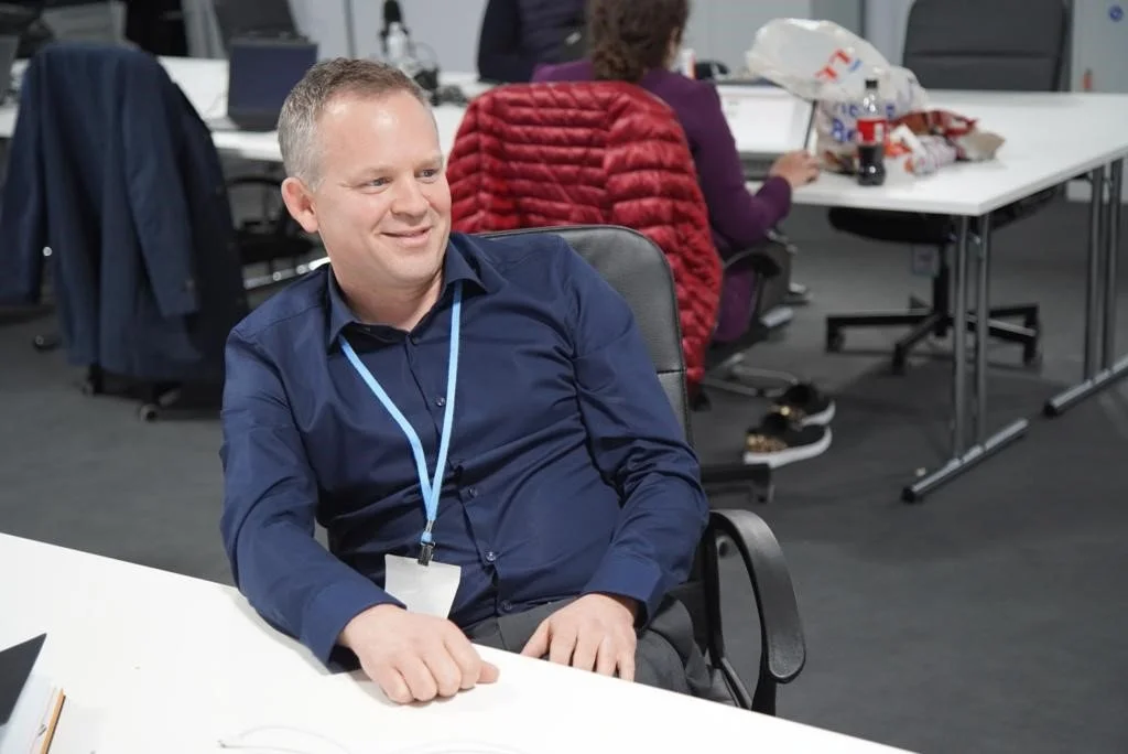 Brent Kerrigan, executive speechwriter, between drafts at COP26, Glasgow 2021