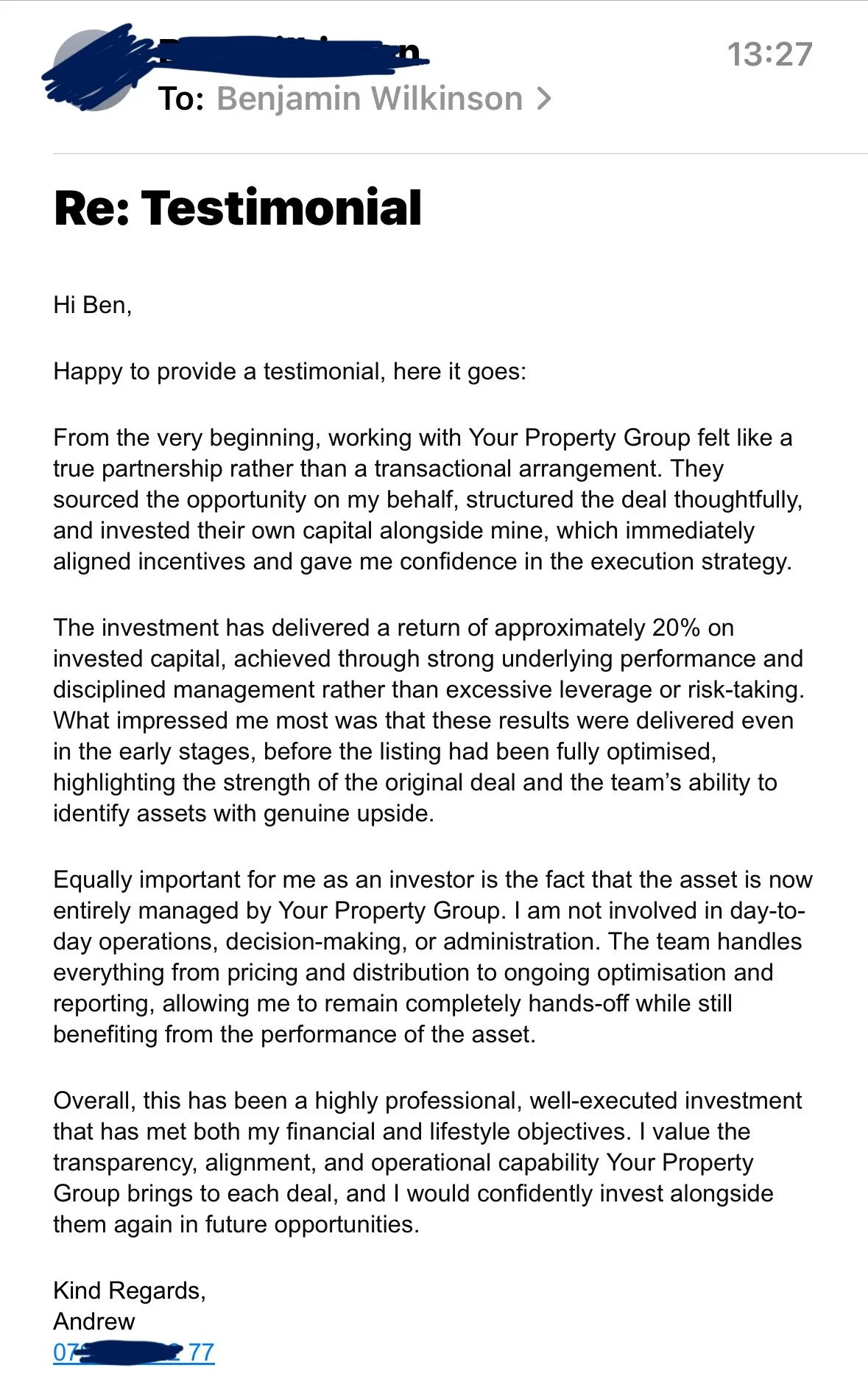 Andrew testimonial screenshot