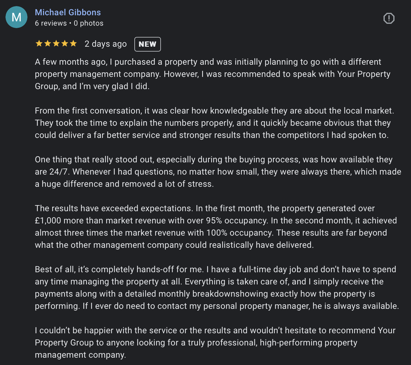 Google review screenshot from Michael Gibbons