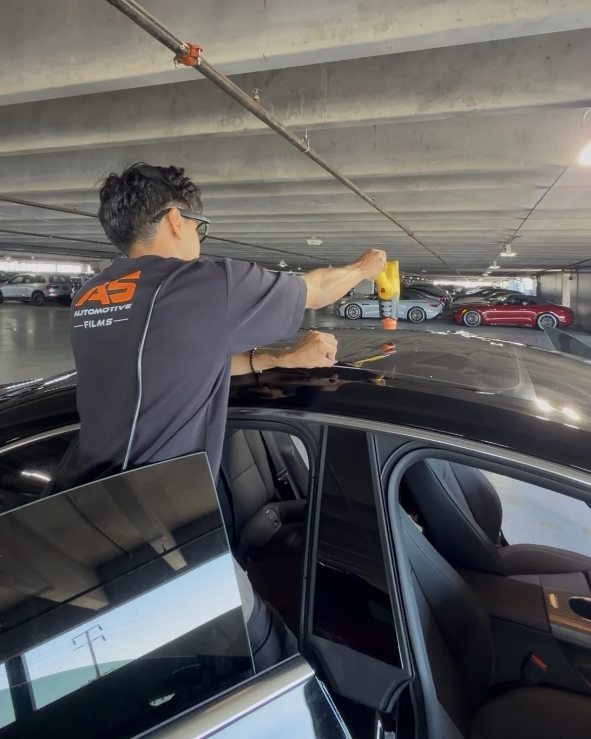 Ceramic Plus window tint close-up on a panoramic glass roof