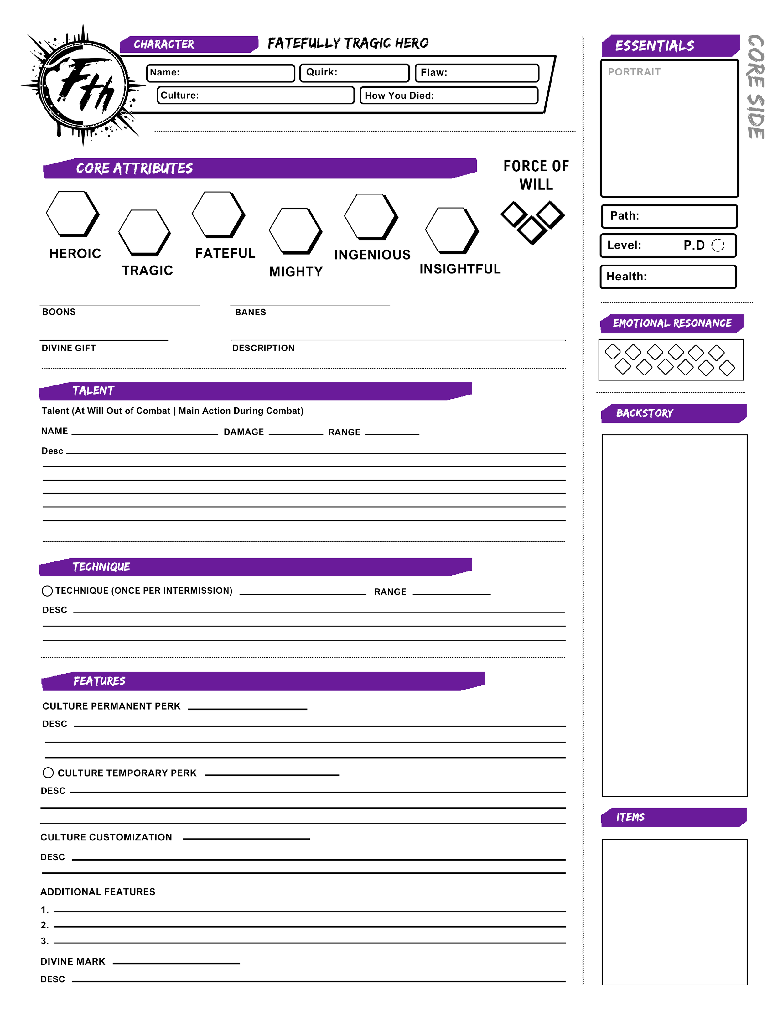 Blank character sheet preview