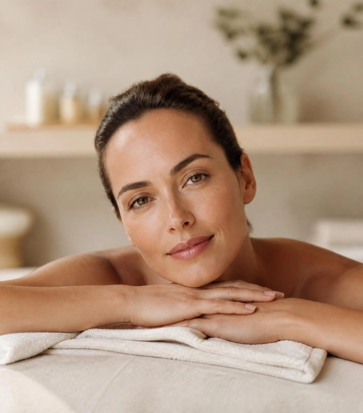 Woman relaxing at a med spa with smooth, refreshed skin