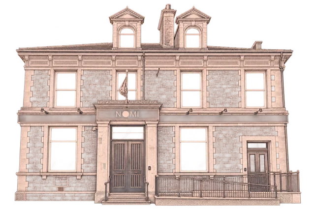 Sketch of the NOMI Porthmadog building on the High Street