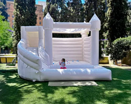 Twisty Castle bounce house with twisty slide and blue ball pit — inflatable fun for kids ages 3–12