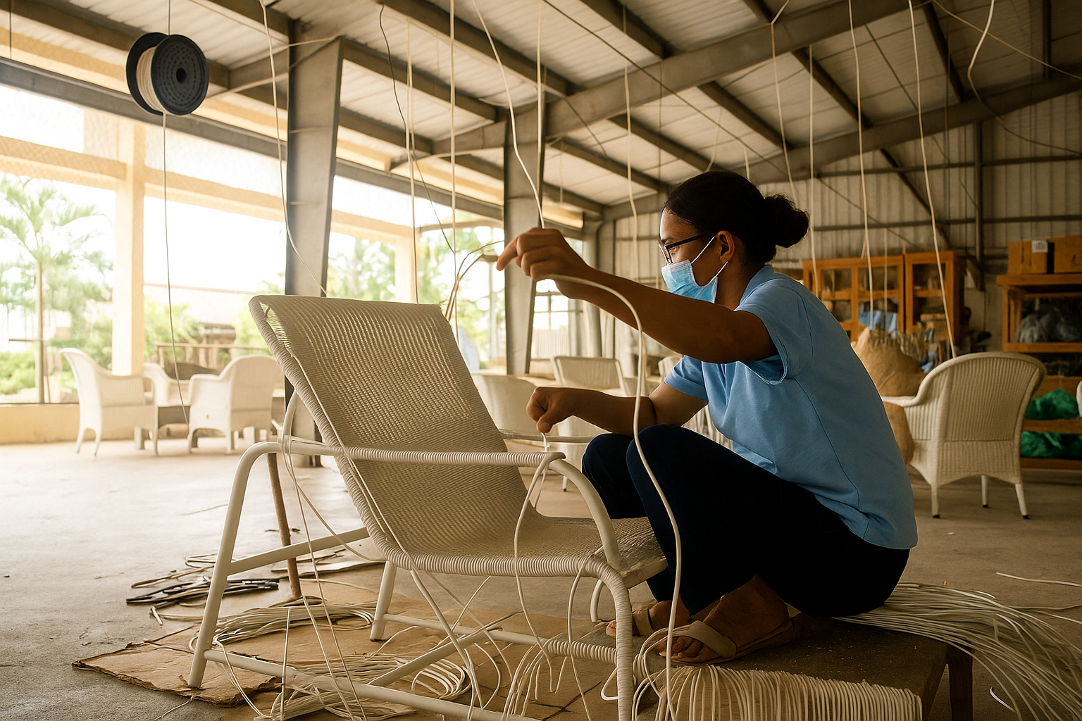 Artisan weaving rattan furniture in Vietnam