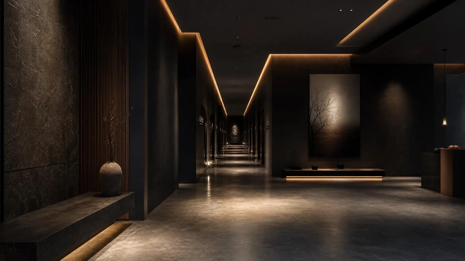 Architectural lighting in a dark interior