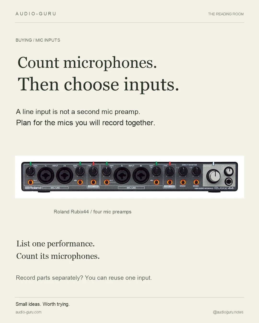 Count microphones. Then choose inputs.