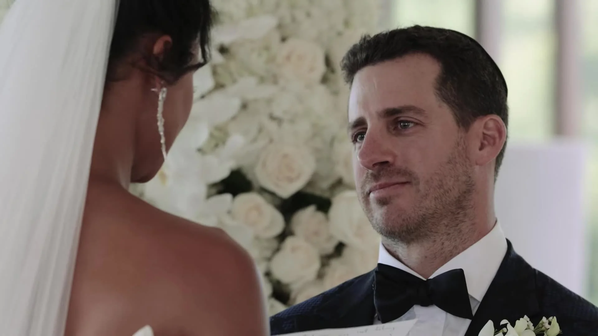 Adam looking at Daniela during vows at Amanera Dominican Republic
